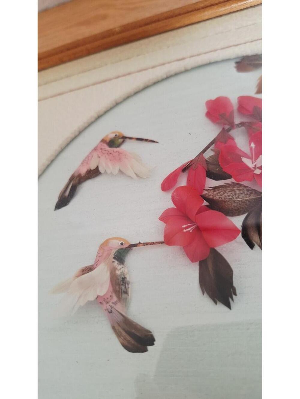 CAC VTG Feather Art Hummingbird Shadow Box 3D Mexican Folk Art Framed 10x10 - Picture 7 of 14